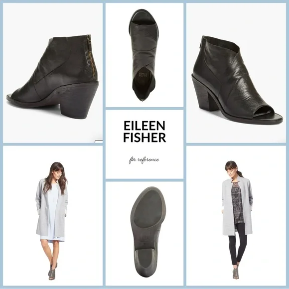 Eileen Fisher • Leather Open Toe Block Heel Bootie • Size 5 US • Black • EUC - Picture 3 of 16